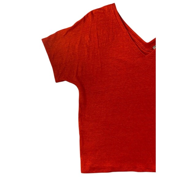 CHICOS 100% Linen Tee Shirt V Neck Short Sleeve Top Orange Size 2 Large T Shirt - Picture 4 of 10